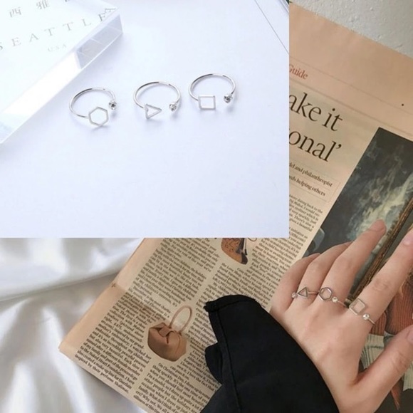 NEW!💙💎BUNDLE OF 3! GEOMETRIC RINGS💎💙SILVERY CZ - Picture 6 of 16